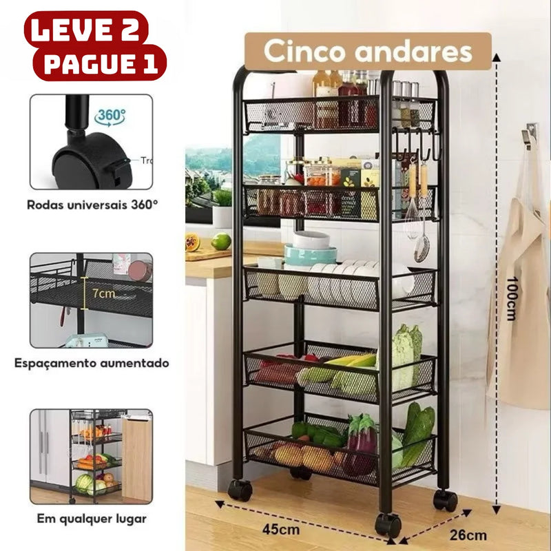 [Leve 2 Pague 1] Prateleira Giratória de Armazenamento 5 em 1 + BRINDE: Fruteira de Mesa