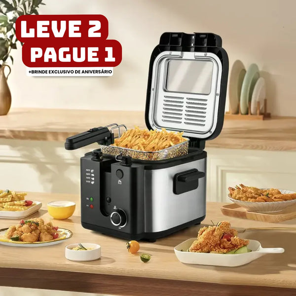 [Leve 2 Pague 1] Fritadeira Elétrica Fritto 1500w com Cesto em Aço Inoxidável + BRINDE: Porta Tempero Vertical 16 Potes