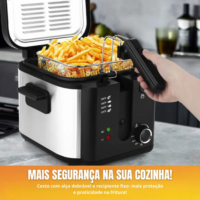 [Leve 2 Pague 1] Fritadeira Elétrica Fritto 1500w com Cesto em Aço Inoxidável + BRINDE: Porta Tempero Vertical 16 Potes