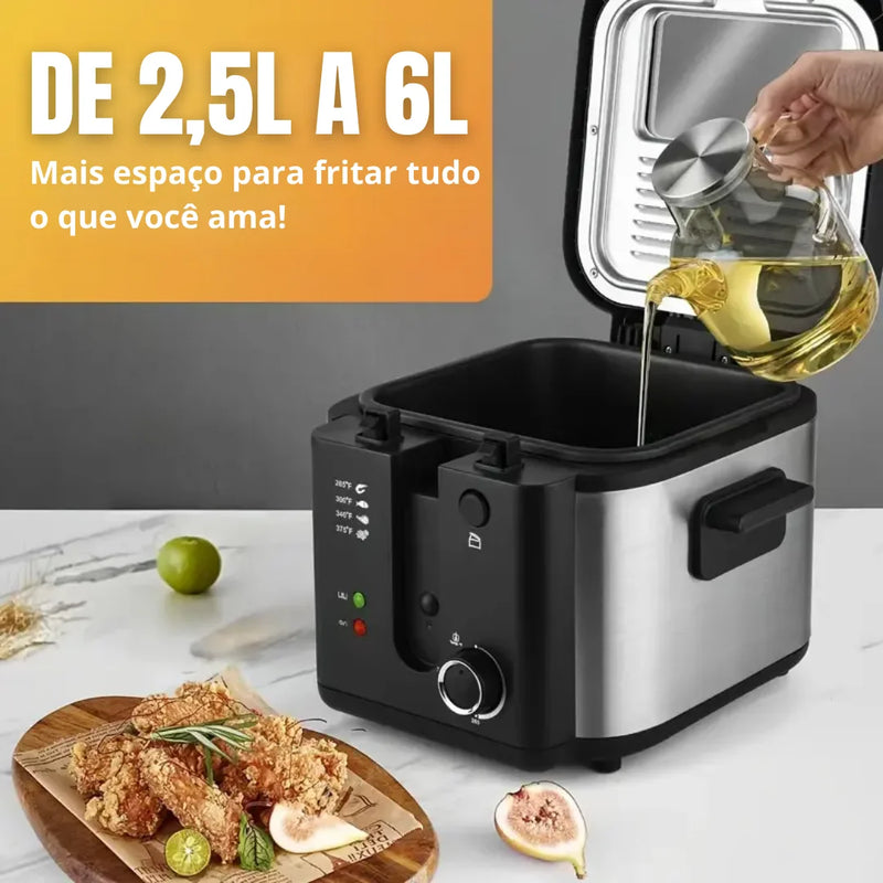 [Leve 2 Pague 1] Fritadeira Elétrica Fritto 1500w com Cesto em Aço Inoxidável + BRINDE: Porta Tempero Vertical 16 Potes