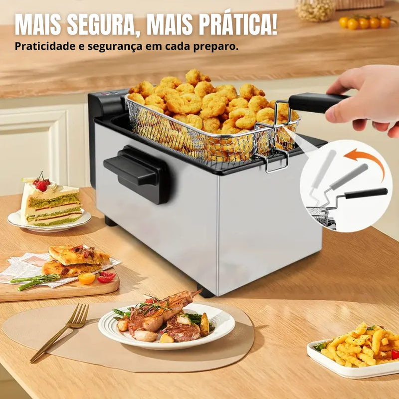 [Leve 2 Pague 1] Fritadeira Elétrica Fritto 1500w com Cesto em Aço Inoxidável + BRINDE: Porta Tempero Vertical 16 Potes