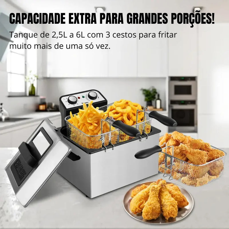 [Leve 2 Pague 1] Fritadeira Elétrica Fritto 1500w com Cesto em Aço Inoxidável + BRINDE: Porta Tempero Vertical 16 Potes