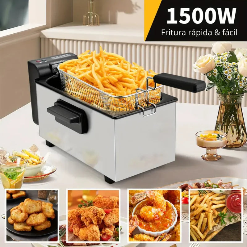 [Leve 2 Pague 1] Fritadeira Elétrica Fritto 1500w com Cesto em Aço Inoxidável + BRINDE: Porta Tempero Vertical 16 Potes